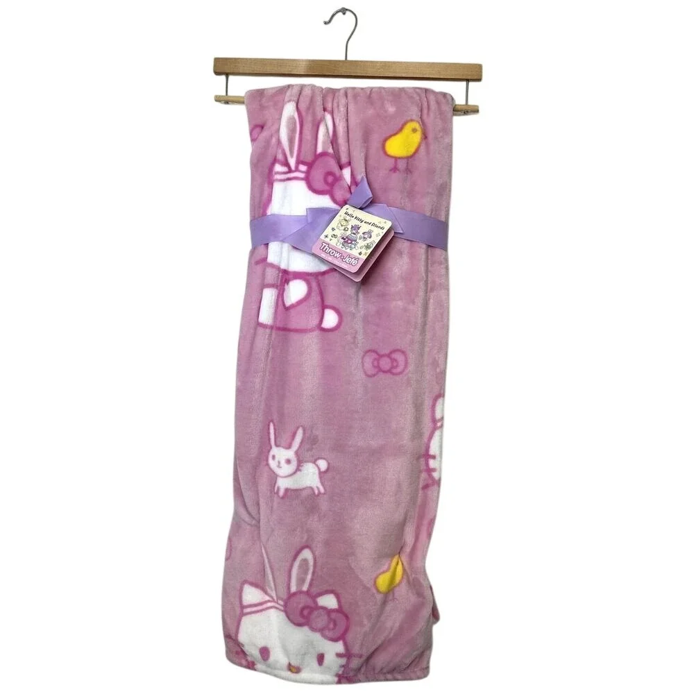 Hello Kitty Pink Bunny Throw Blanket Peeps Kitties NWT